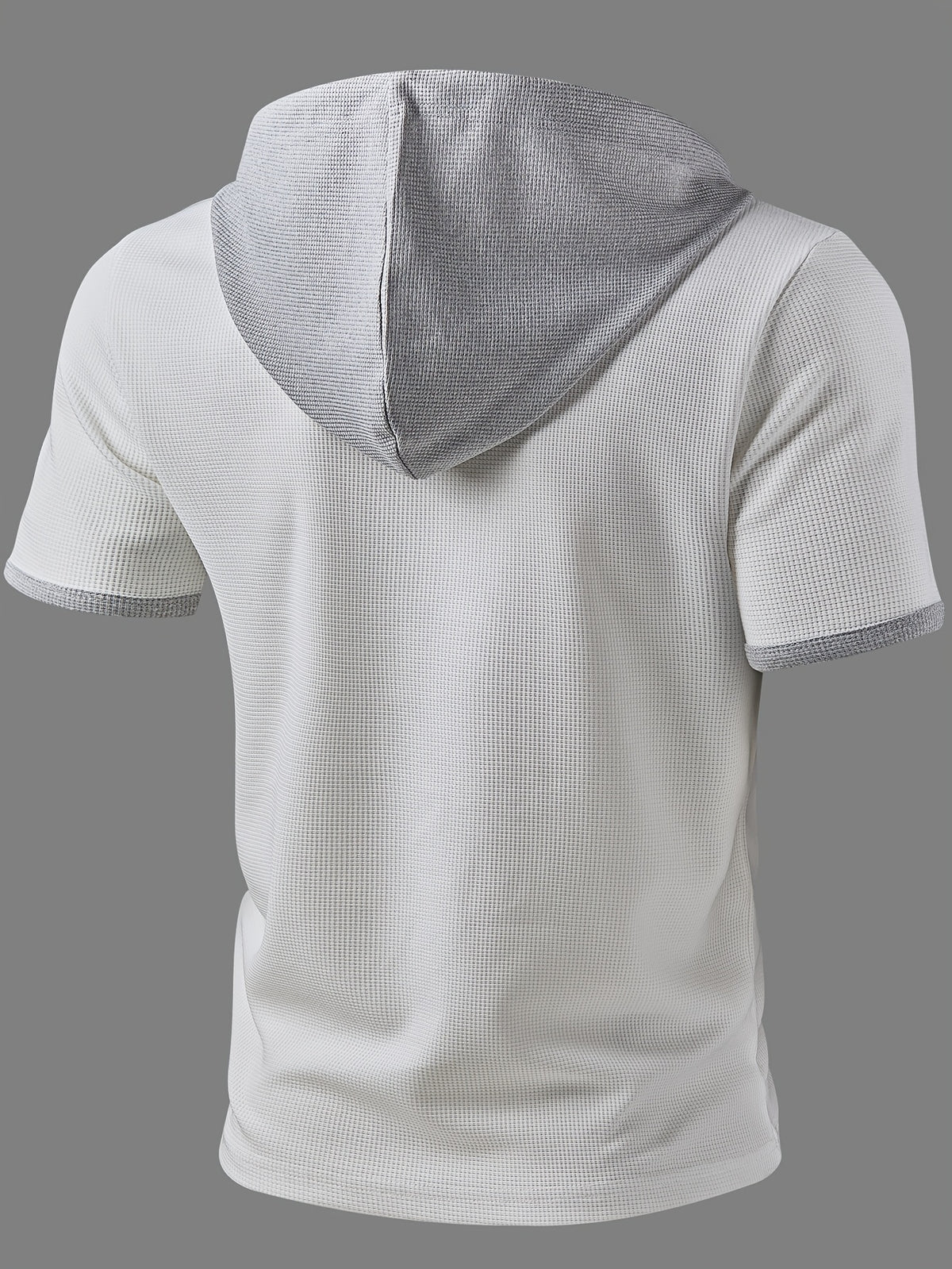 ROYALBOY Spring New Arrival: Hooded Short Sleeve with Dual-Color Waffle Knit Patchwork and Eyelet Drawstring Design. Versatile for Daily Wear, Fashionable Casual Style, Suitable for Gatherings and Parties. Machine Washable, Not Dry Cleanable - White