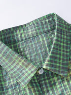Men's Casual Short-Sleeve Shirt, Bubble Plaid Texture, Loose Fit, Summer Limited Edition! Macaron Plaid Bubble Gauze Shirt, Unisex Loose Short-Sleeve Casual Top, Wrinkle-Resistant and Breathable Loose Fit Casual Wear, Men's Colorful Plaid Shirt - Color-woven check gray-green