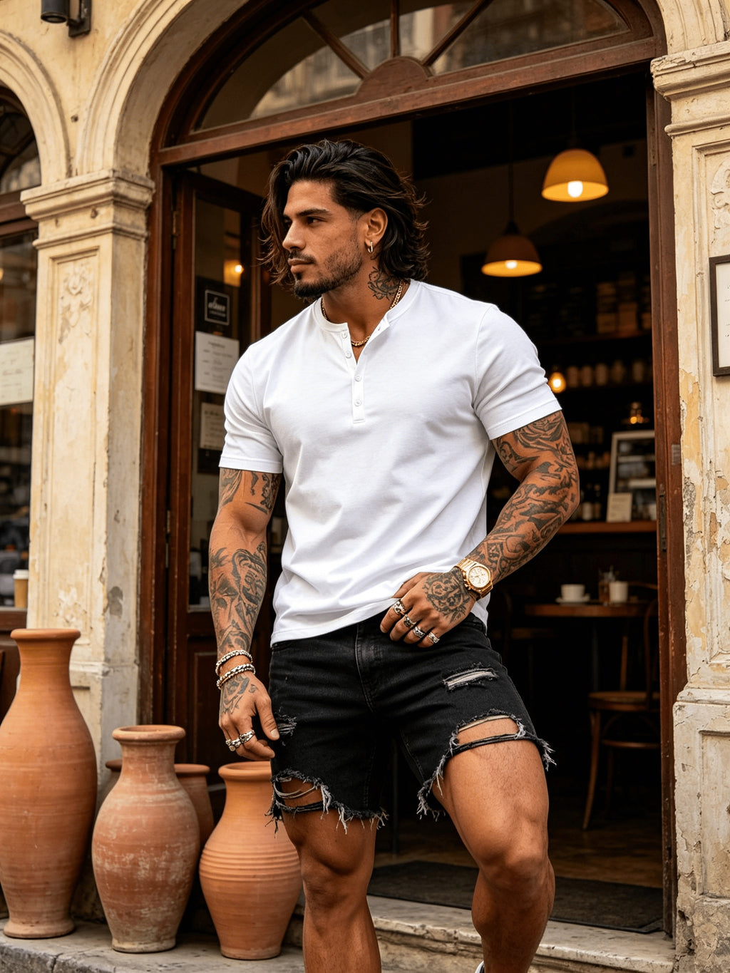 2pcs Summer Refreshing Men's Henley Shirt, Button-Front Placket Design, Skin-Friendly Fabric, Breathable and Non-Stuffy, Simple and Elegant, Multiple Colors Available, Versatile for Daily Commuting and Outings - Mixed Color 1