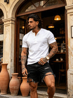2pcs Summer Refreshing Men's Henley Shirt, Button-Front Placket Design, Skin-Friendly Fabric, Breathable and Non-Stuffy, Simple and Elegant, Multiple Colors Available, Versatile for Daily Commuting and Outings - Mixed Color 1
