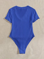 Lettuce Border Ribbed Bodycon Dress - Blue