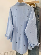 Elegant Special Edition Women's Printed Striped Shirt - Long Sleeve Button- Shirt with Classic Collar, Suitable for Office, Commuting, or Formal Events, Office Attire, Sophisticated Casual - Mixed colors