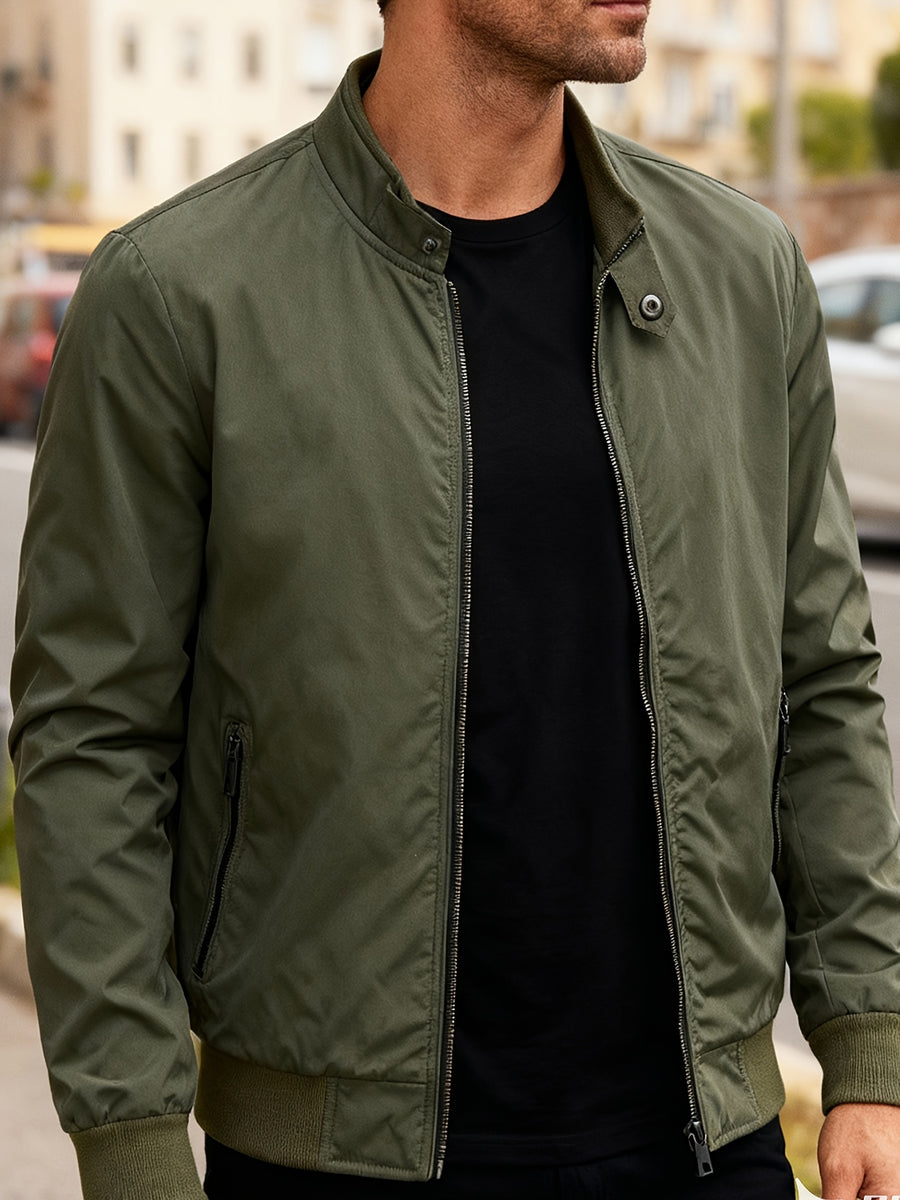 American Vintage Flight Style Stand Collar Casual Jacket - Military Green