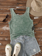 Ladies' Fashion Trend Fried Snowflake Washed - Angel Creative Pattern Printed Sleeveless Vest - Dark Green