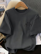 Women's High-Elastic Blouse T-Shirt Suitable for Café Visits, Picnic & Home Wear - Minimalist Smiling Face Print Round Neck Top, Machine Washable Non- Shirt for - Casual Outfits (Age-Reducing Versatile Wardrobe Staple) - Dark Gray