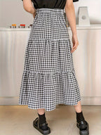 Plaid Print Ruffled Hem Half Skirt - Mixed colors