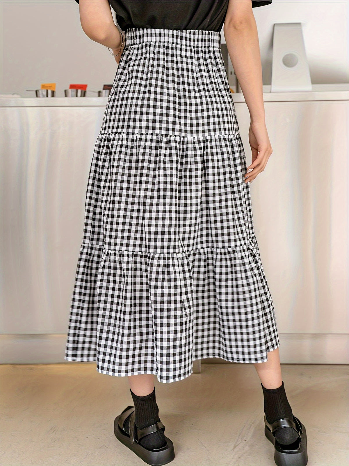 Plaid Print Ruffled Hem Half Skirt - Mixed colors