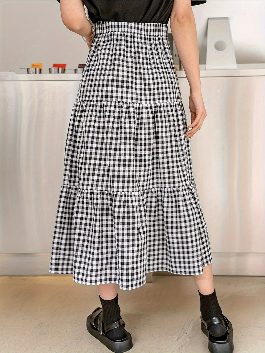 Plaid Print Ruffled Hem Half Skirt - Mixed colors