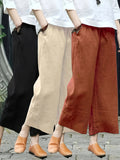 3pcs Set of Elegant Loose Breathable Wide-Leg Trousers Ankle Pants - Black+Khaki+Carmine