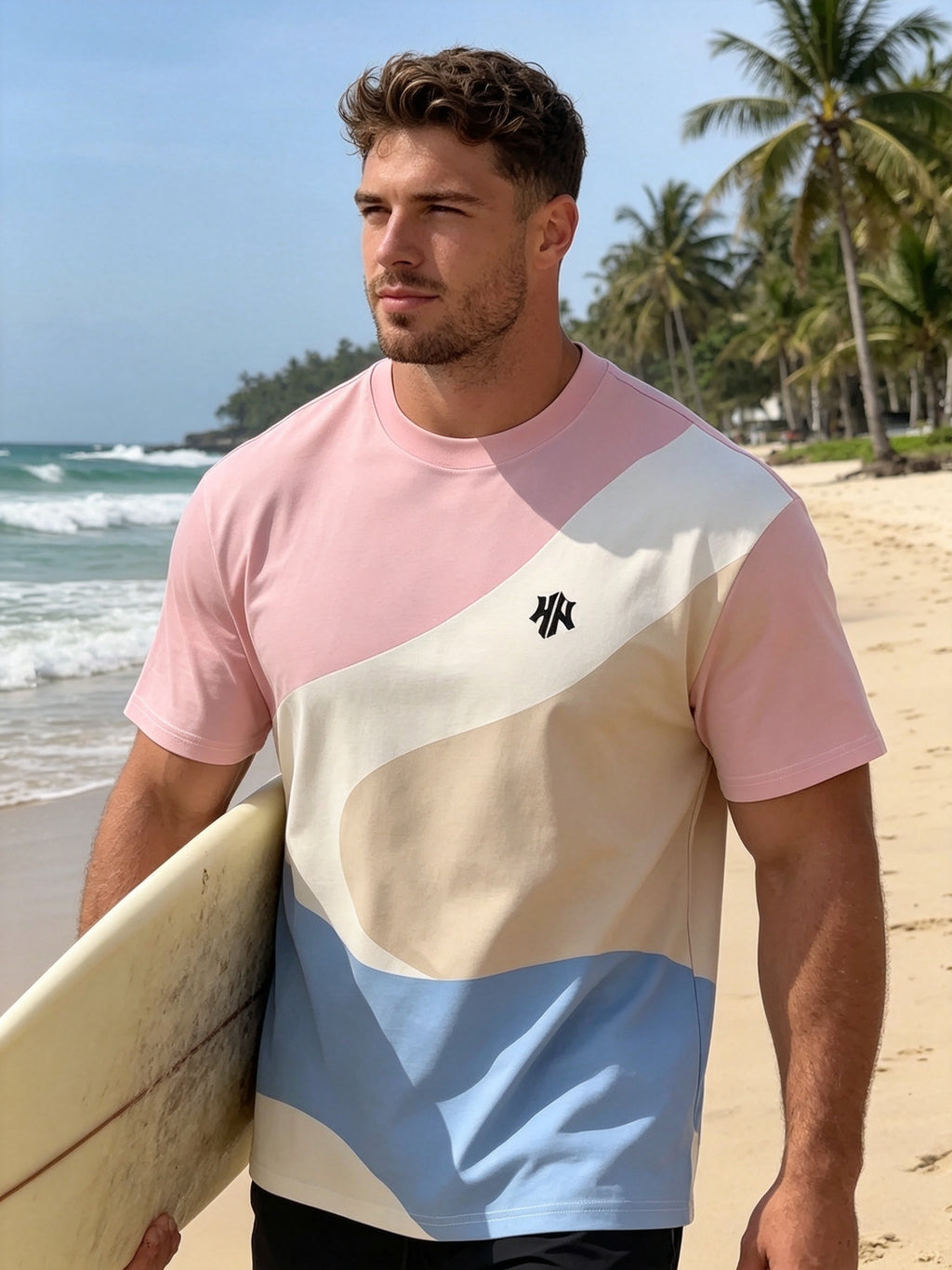 Abstract Print T-Shirt, Suitable for Summer Outings, Fresh Men's Color Block Patchwork Abstract Print T-shirt, Suitable for Summer Outings, Fresh Dopamine Colors - Mixed colors