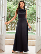 Vintage 1950S Sleeveless Satin Elegant Necktie Ball Gown, Host Dress - Black