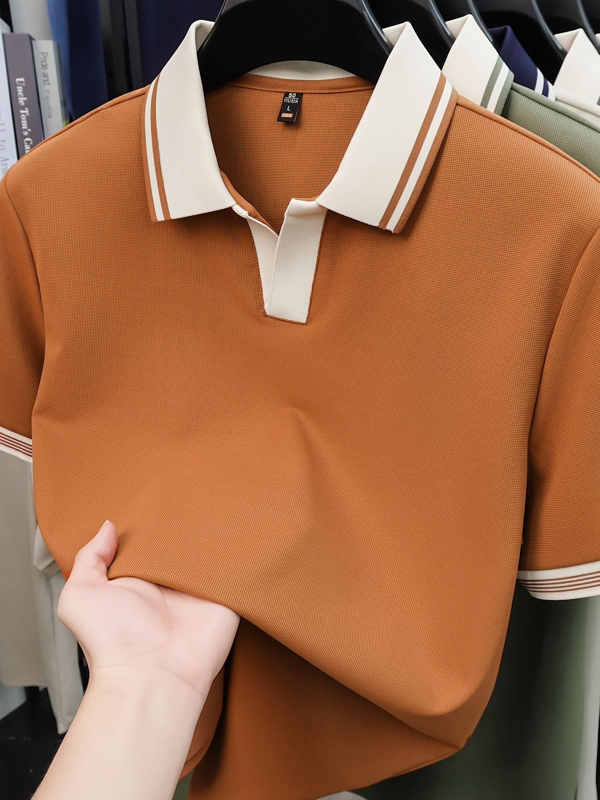 New Summer V-Neck Buttonless Lapel High-Stretch Short-Sleeve Men's T-Shirt, Fashionable Casual Sport Quick-Dry Men's Shirt, Skin-Friendly and Cool, Y Smooth Breathable Men's Top TX16215 - Tangerine