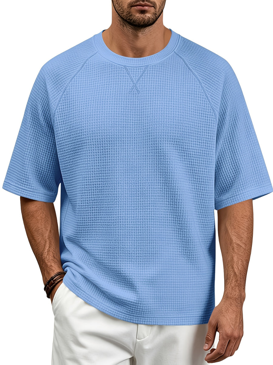 Men'S Summer Easy Fashion Loose Comfortable Breathable Casual Round Neck Short Sleeve T-Shirt - Sky Blue