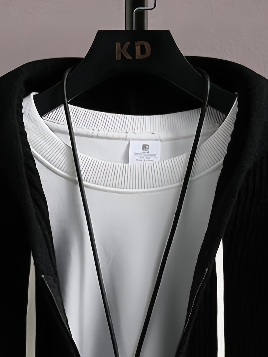 Autumn And Winter New Korean Lazy Style Zipper Hooded Cardigan Jacket Men'S Knitted Sweater for Casual Top - Black