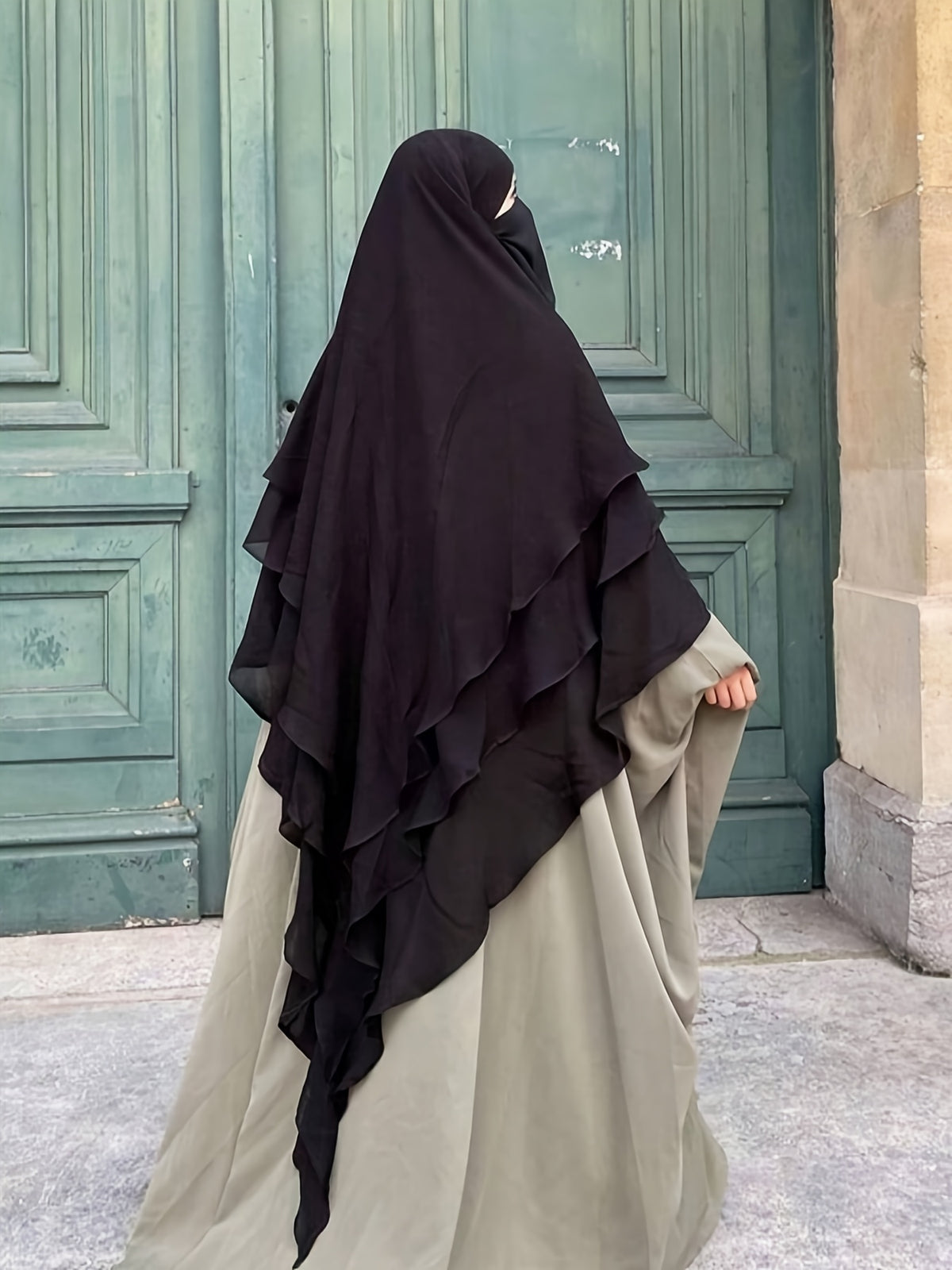 1pc Fashionable, elegant and casual three-layer chiffon fabric solid color suitable for daily wear, loose and comfortable Women's abaya headscarf.sarees for women indian wedding robe aid femme abayas for women muslim jilbab femme khimar hijab - Black