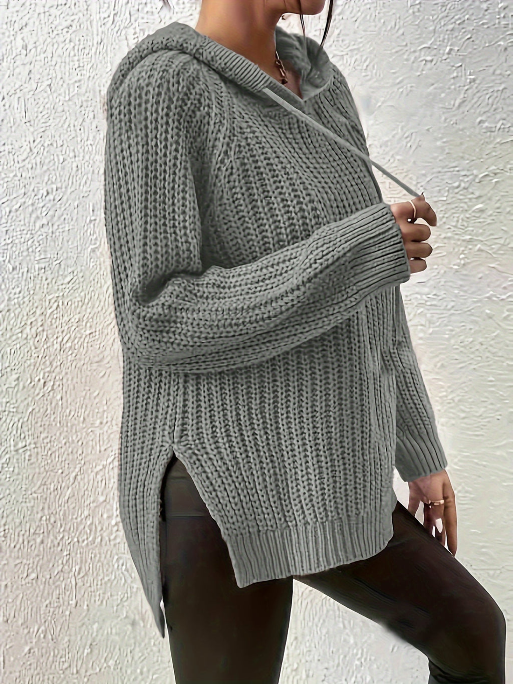 Women'S Solid-Color Elegant And Fashionable Hooded Top - Graphite Color