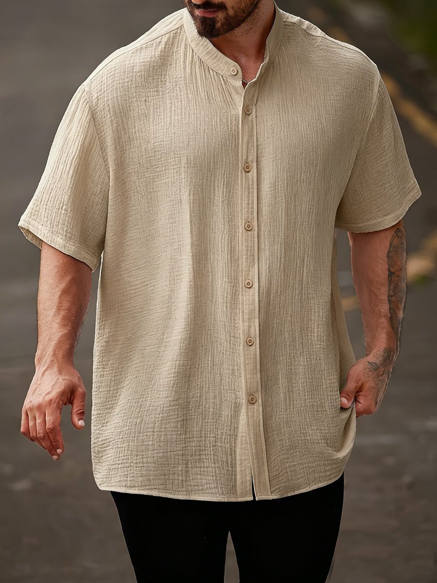 Men's Summer Solid Color Shirt, Lightweight Fashionable Casual Top - Khaki