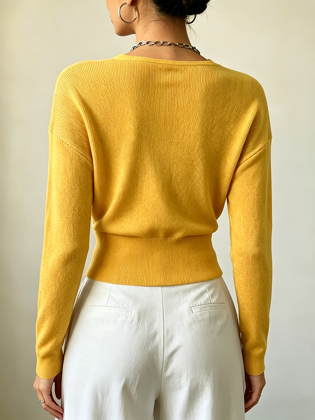 Women'S New Arrivals INS Autumn/Winter Cross-Collar Pullover, Elegant Versatile Loose Fit Machine Washable Long-Sleeve Knitwear - Mango Yellow