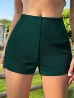 Women'S Solid Color Hollow High-Waist Shorts - Non-Sheer, All-Season Elegant Casual Wear, Suitable for Daily Wear, Office Commute, Home, Dates, Parties, Formal Attire | Fashion Women'S Mid-Length Shorts | Minimalist Style Trousers, Machine Washable - Dark Green