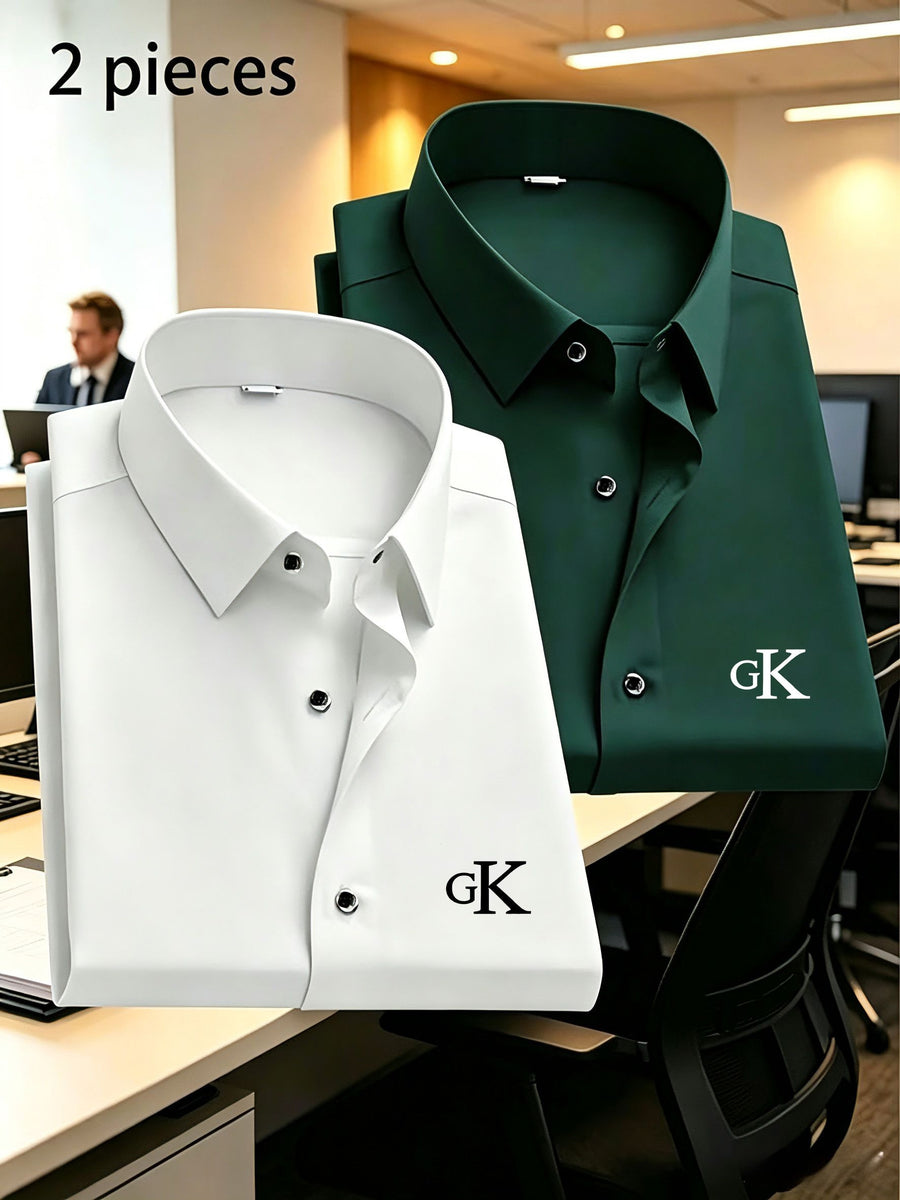 2 Men'S Spring And Autumn Fashion Long-Sleeve Printed Shirts, Casual, Breathable, High-Quality, Anti-Wrinkle Shirts, Suitable for Business And Office Wear - Light white+green