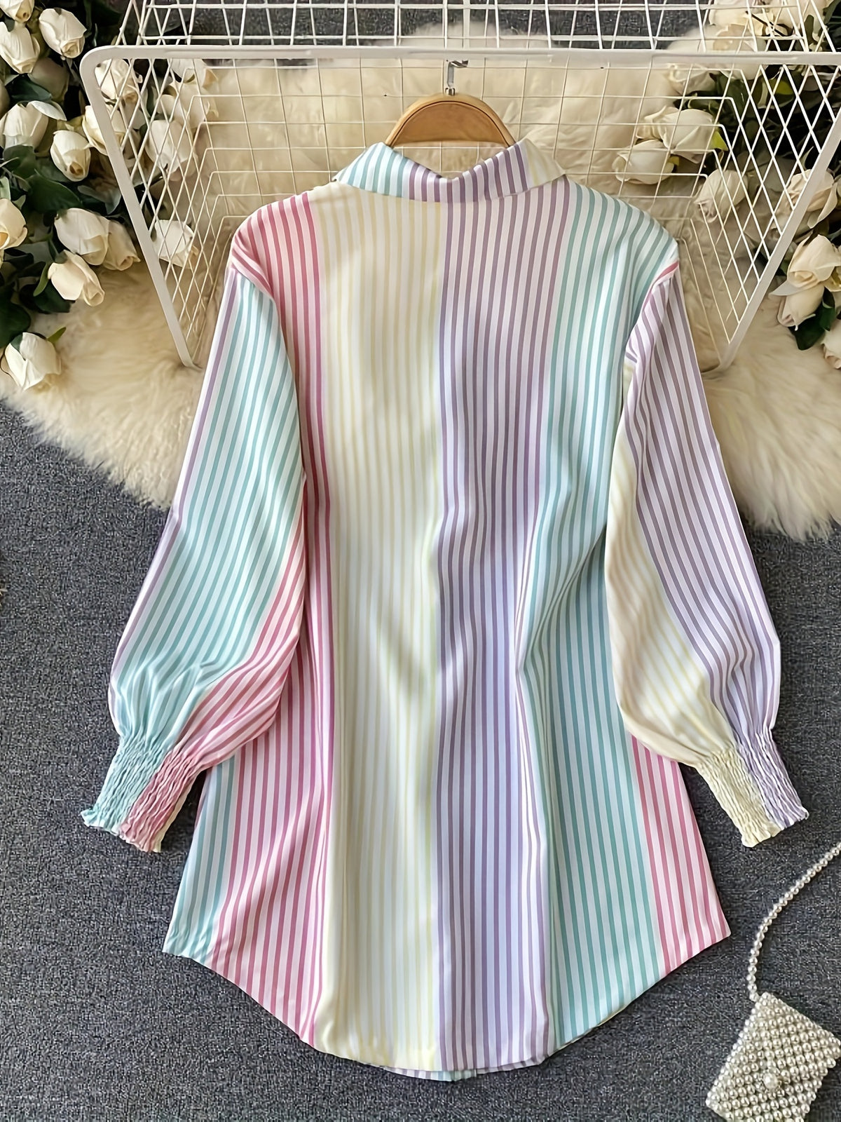 Targeted Development for Wish'S Autumn And Winter Collection Featuring a New Long-Sleeve V-Neck Button Striped Shirt Dress - Mixed colors