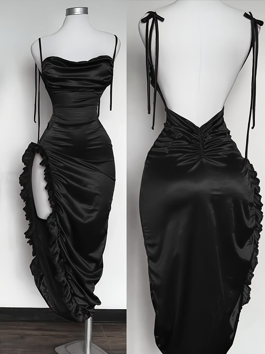 Y2K Asymmetrical Ruffle Dress, Suitable for Vacation Dresses, Easter Beachwear, Hawaiian Music Festival, Tropical Vacation Outfits, Christmas, Thanksgiving, New Year's Eve Party Dress, Niannian - Black