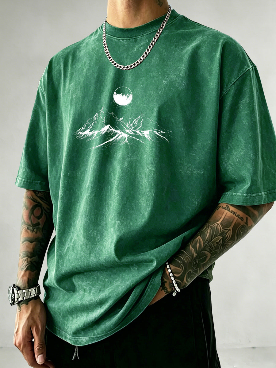 Men's Heavyweight Short Sleeve Washed Vintage Fashion Print Retro Acid Wash Distressed Design Street Trendy Breathable Heavyweight Fabric Hip Hop Gym Athletic Tee 2026 Summer - Green