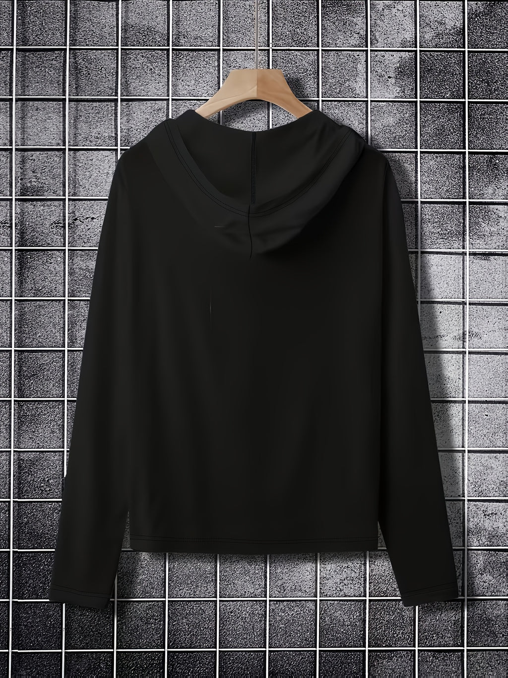 Hooded High-neck Long-sleeve Top with a Unique Draped Collar Design, Featuring a Sexy V-neck That Reveals Skin, Paired with a Loose, Laid-back Style. Made from High-elasticity, Skin-friendly Fabric, It's Perfect for Daily Outings and Essential - Black