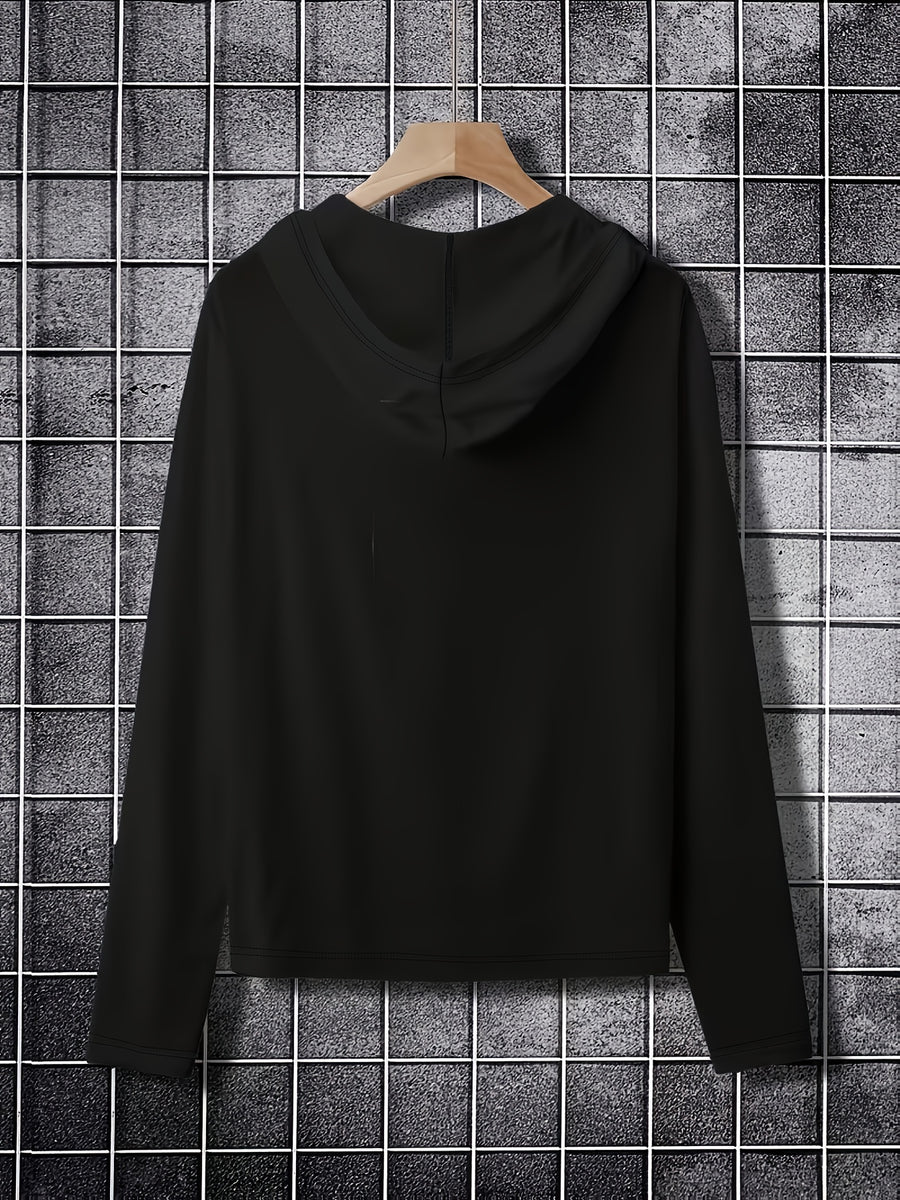 Hooded High-neck Long-sleeve Top with a Unique Draped Collar Design, Featuring a Sexy V-neck That Reveals Skin, Paired with a Loose, Laid-back Style. Made from High-elasticity, Skin-friendly Fabric, It's Perfect for Daily Outings and Essential - Black