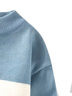 2026 Autumn/Winter New Youth Men'S Round Neck Fashionable And Casual Versatile Color Contrasting Knitted Sweater - Royal Blue
