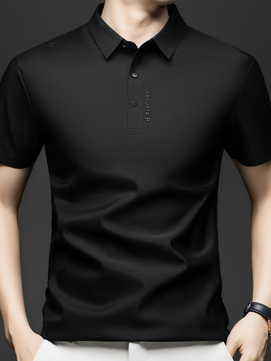 Men'S Summer Short Sleeve Polo Shirt, 3D Structured Collar, Durable And Non-Collapsing, Neckline And Shoulder Line Shaping, Moisture Wicking And Breathable, Non-Sweaty for Long Sitting - SINBOS - Black