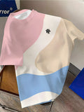 Abstract Print T-Shirt, Suitable for Summer Outings, Fresh And Pleasant Men'S Color-Block Patchwork Abstract Print T-Shirt, Ideal for Summer Travel, Fresh Dopamine Colors [Print Design-Not Textured] - Mixed colors