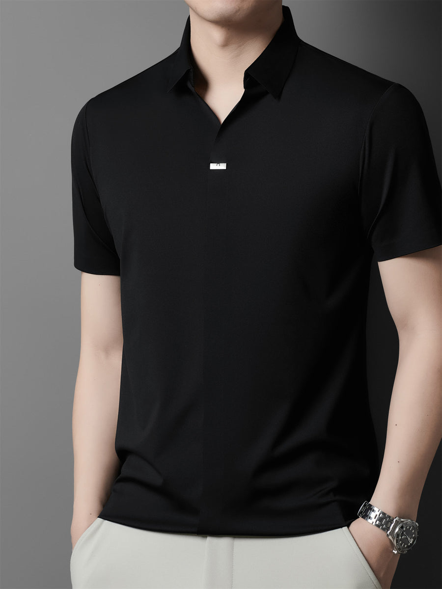 Summer New Men'S Short Sleeve Polo Shirt with Stand-Up Collar, Easy Business Casual High-End Breathable Half Sleeve T-Shirt Men'S Wear Cloud Ding Crown - Black