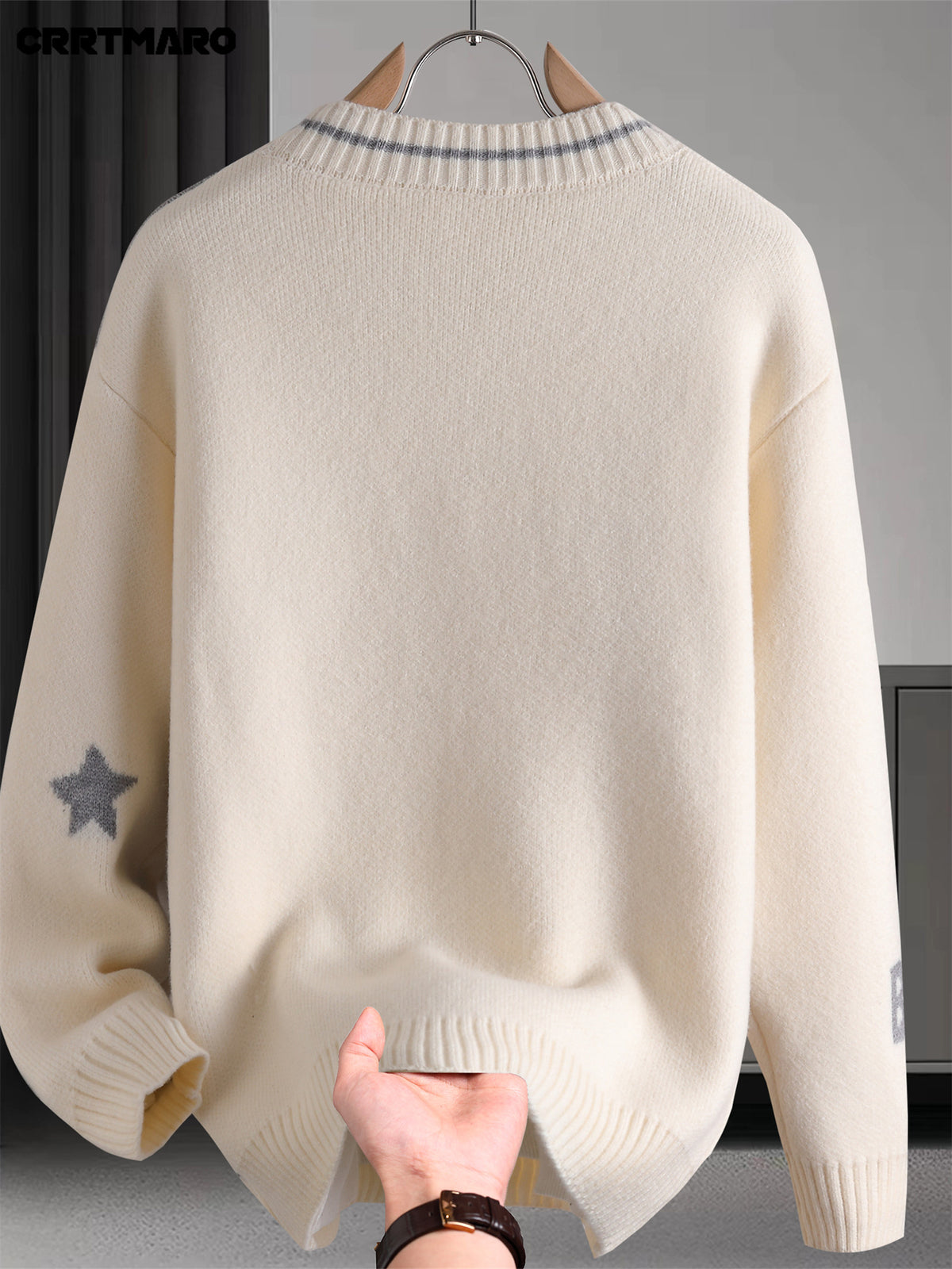 Men'S Pullover Sweater, Warm Long Sleeve Casual Top for Fall And Winter, Knit - Beige Color