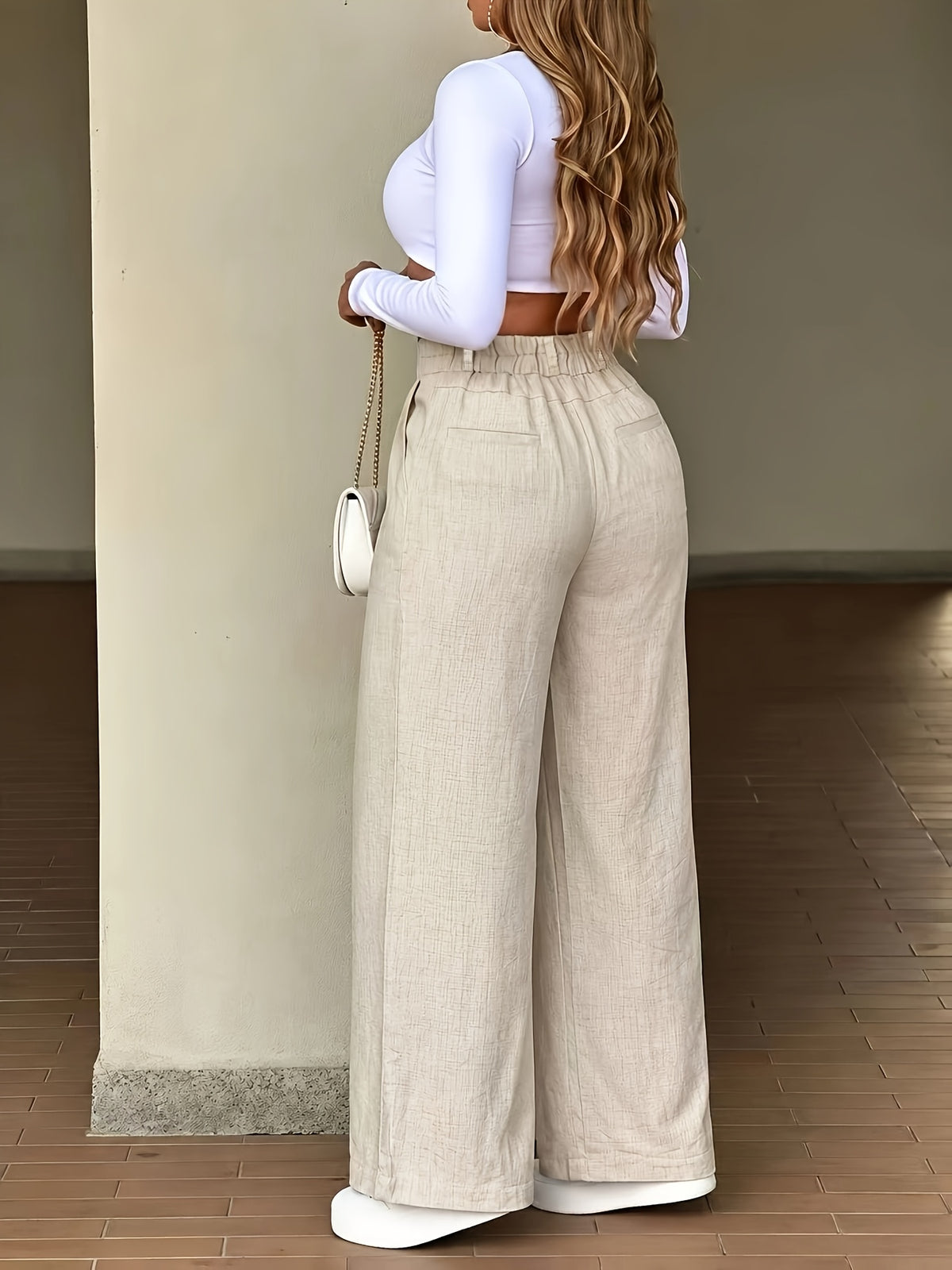 High-waisted Draped Wide-leg Pants, Pleated Loose Straight-leg Trousers, Commuting Suit Pants, American-style Relaxed-fit Trousers, High-waisted Pleated Suit Pants, Loose Versatile Floor-length Pants with a Draped Feel, Wide-leg Pants for Women - Apricot