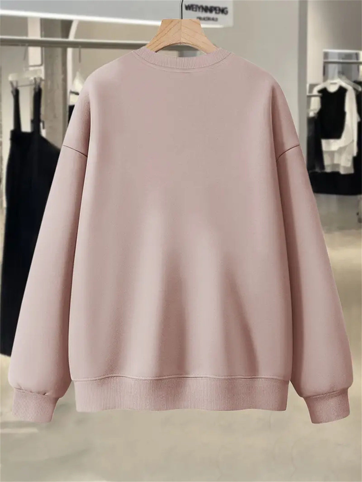 Plus Size, Extended Apparel: Women's Spring/Autumn/Winter Cross-Border European & American Plus-Size Simple Graphic Print Sweatshirt, Casual Crew Neck Sweatshirt, Women's Plus-Size Sweatshirt - Light Pink
