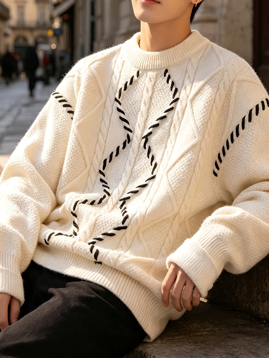 Men'S Fashion Sweater Men'S Knit Pullover Top Easy Casual All-Match Winter - 10719-WE24631 White