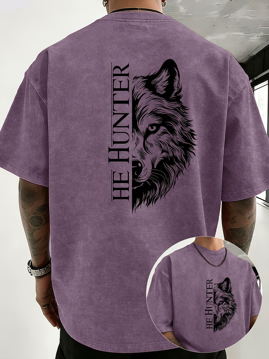 Vintage Washed Loose Double-Faced Print T-Shirt with Letter Pattern, Unisex Classic Basic Style, Soft And Durable Short Sleeve, Suitable for Students And Office Workers - Dark Violet
