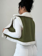 Women's Short Faux Lamb Sleeveless Vest Coat - Green