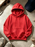 Men's Casual Solid Color Hooded Sweatshirt - Adjustable Drawstring Hood + Front Kangaroo Pocket, Machine Washable Wrinkle-Resistant Fabric, Suitable for Casual Wear and Light Sports, Comfortable Long-Sleeve Hooded Top for Daily Commutes and Outings - Red
