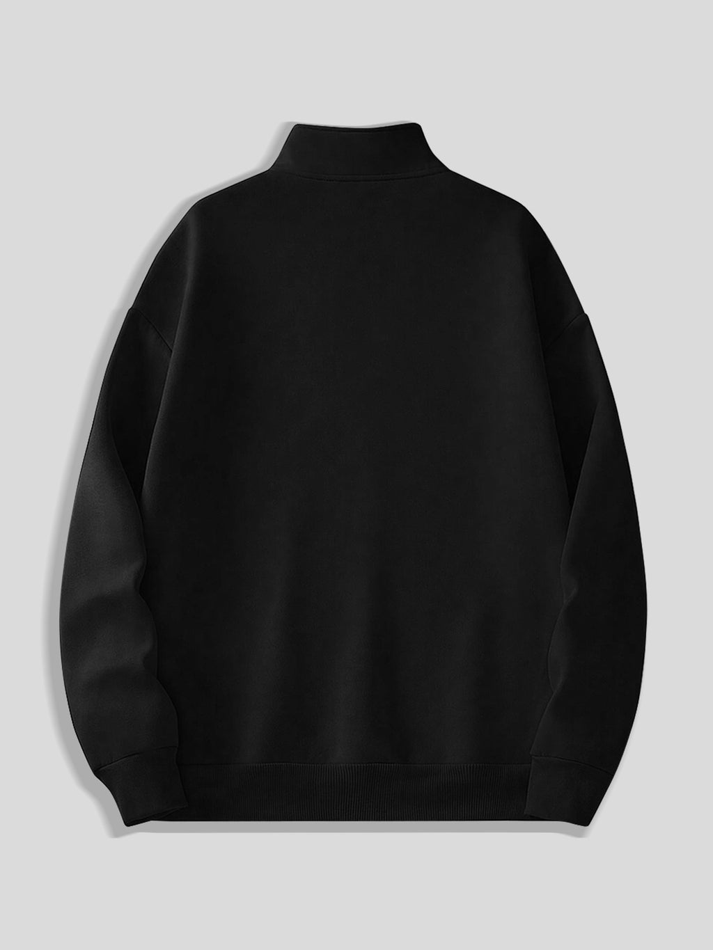 Men's Casual Half-Zip Stand Collar Sweatshirt, Thickened and Warm, Drop Shoulder Fit, Daily Long-Sleeve Top - Black