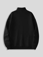 Men's Casual Half-Zip Stand Collar Sweatshirt, Thickened and Warm, Drop Shoulder Fit, Daily Long-Sleeve Top - Black