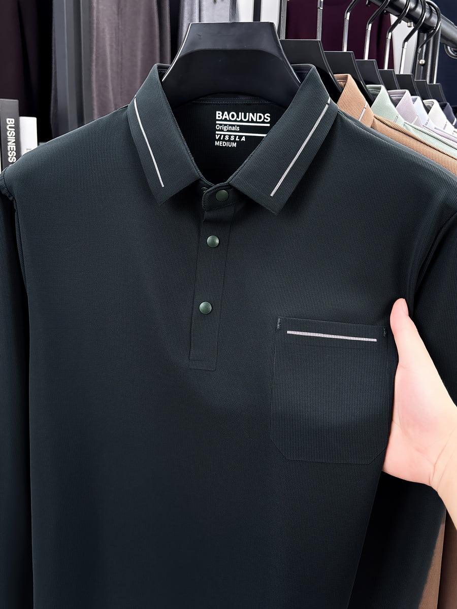 Autumn New Arrival Men's Fashion Long-Sleeve Polo Shirt, Versatile Casual Button- Lapel Seamless Men's Long-Sleeve Top, Suitable for Business Casual Outings, Dates, and Walks, an Essential Top for Casual Attire - Dark Green