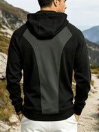 Heavyweight Autumn/Winter Men's Outdoor Sports & Fitness Spliced Hooded Loose Fit Inverted Triangle Sweatshirt - Black