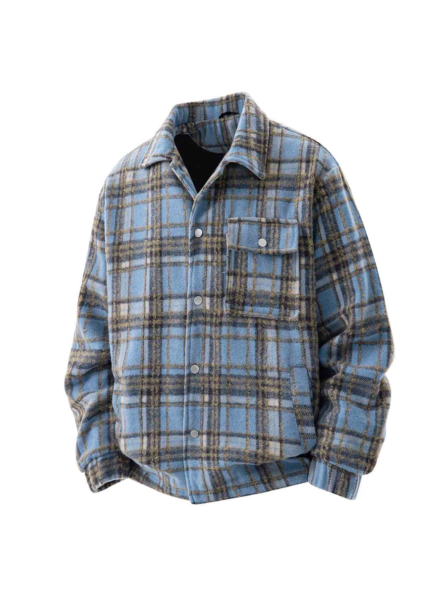 High-quality Plaid Heavyweight Men's Jacket, Simple Casual Couple's College-style Coat, Soft and Comfortable Classic Men's Jacket - Blue