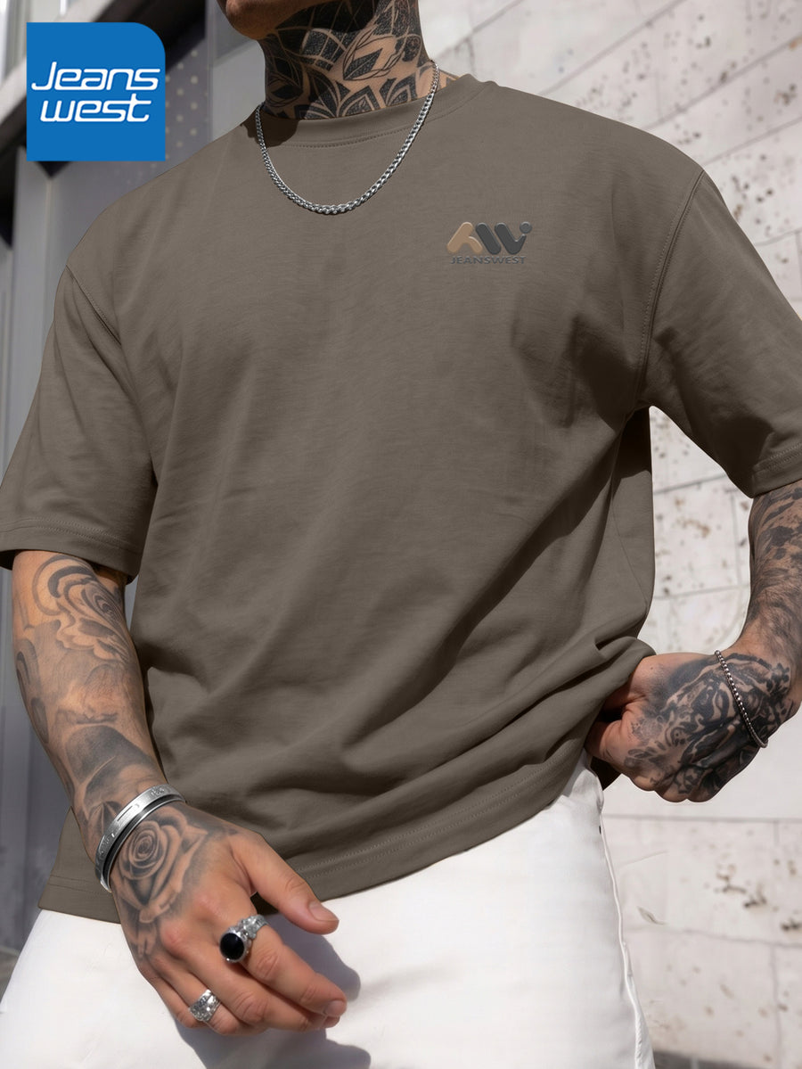 JEANSWEST Men's Summer 100% Cotton Sporty Casual Short-Sleeve T-Shirt, Loose Fit - Medium Grey