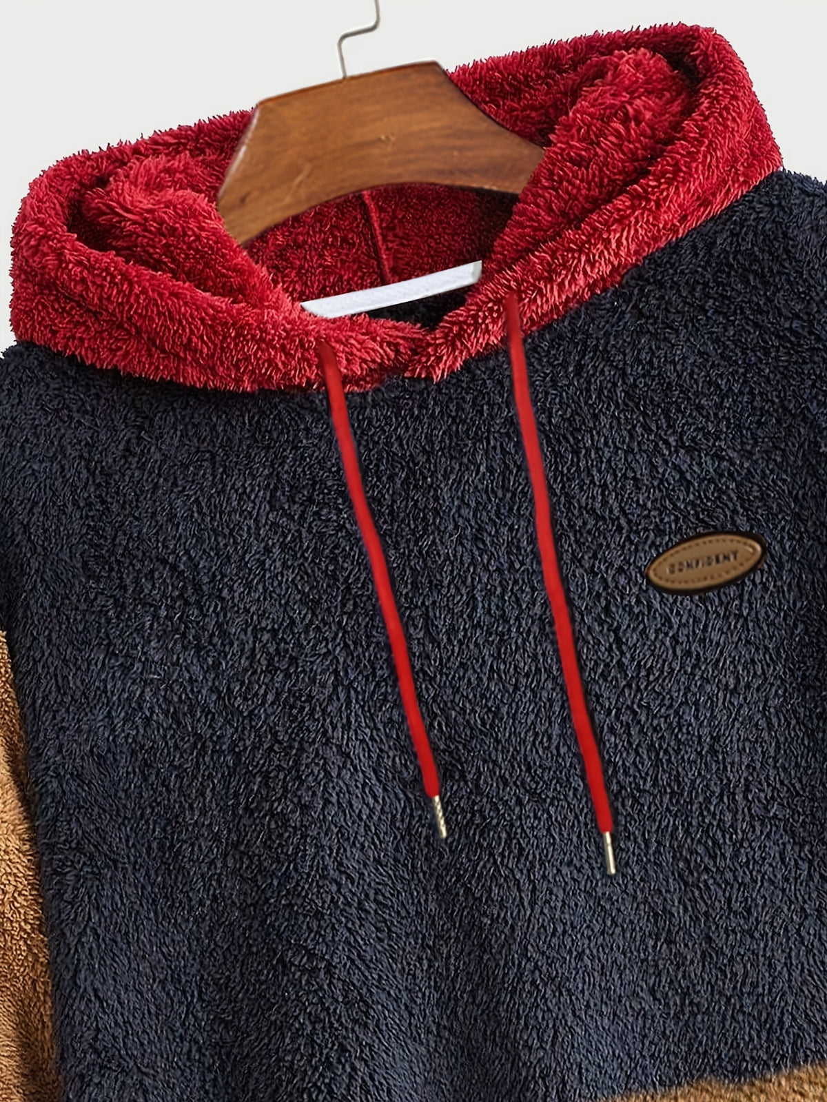 Men's Multicolor Plush Hoodie with Contrast Embroidery, Warm for Autumn/Winter, Long Sleeve, Machine Washable - Navy Blue