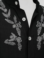 New Summer Men's Stand Collar Short-Sleeve Shirt, 100% Pure Cotton Bohemian Style Embroidered Pattern Casual Shirt, Comfortable and Breathable Fabric, Versatile Daily Top, an Excellent Choice for Home, Outings, Travel, and Beach Vacations - Black