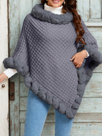 Elegant Special Edition "Pure Body Bust" - 1pc Elegant Women's Solid Color Waffle Shawl Pullover, 100% Polyester Fiber, Faux Trim Collar Patchwork, Stylish and Elegant European/American Style Warm Pullover, Suitable for Autumn/Winter - Grey