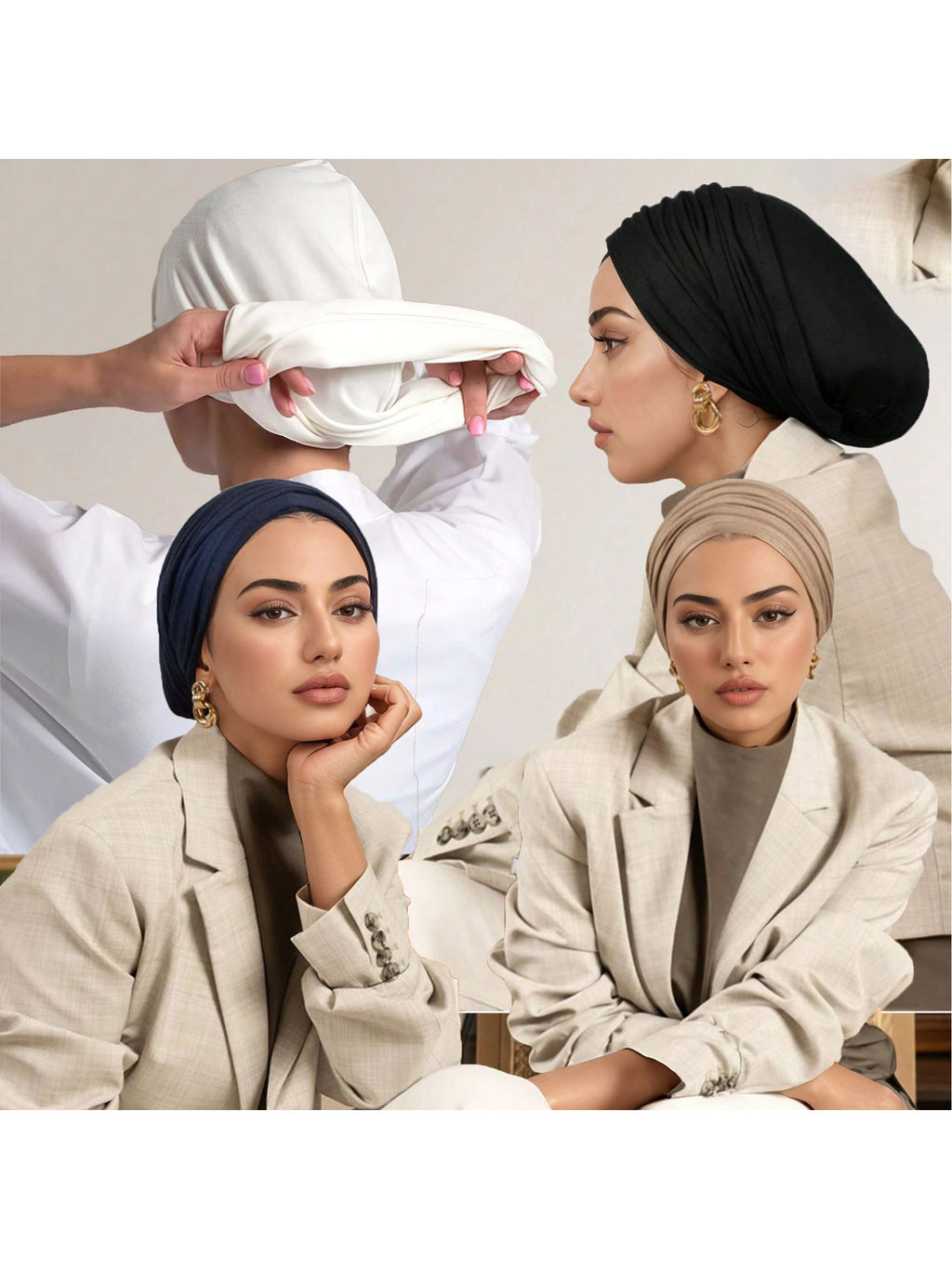 4pcs/Set Fashionable And Dignified Muslim Women'S Elegant Headscarf, Lightweight Breathable Soft Comfortable Sleeping Cap, Daily Outing Casual Prayer Headscarf Hat - Mixed colors